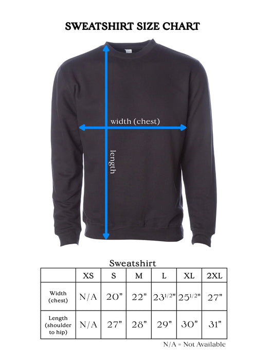 PH+S: Unisex Sweatshirt Size chart