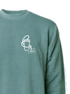 Essentials: Cup + ID Badge with HCA on Alpine Green sweatshirt