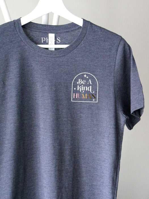 Be A Kind Human - Heather navy tee