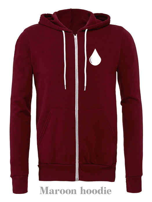 Blood Drop: Maroon zip up hoodie