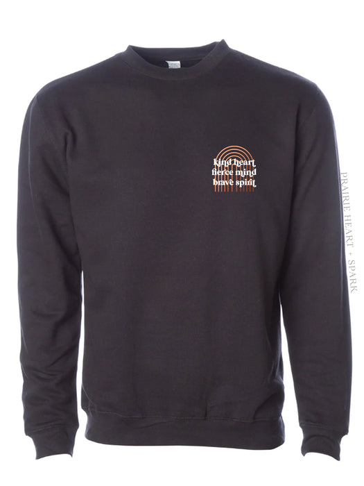 Kind Fierce Brave: Copper arch on Black sweatshirt