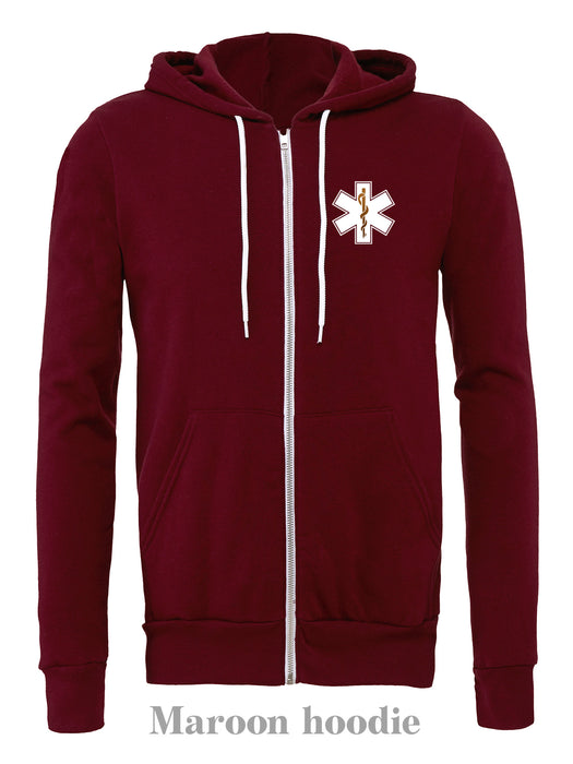 EMS Star: Copper rod on a Maroon zip up hoodie