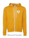 EMS Star: "EMT" on a mustard colour zip up hoodie