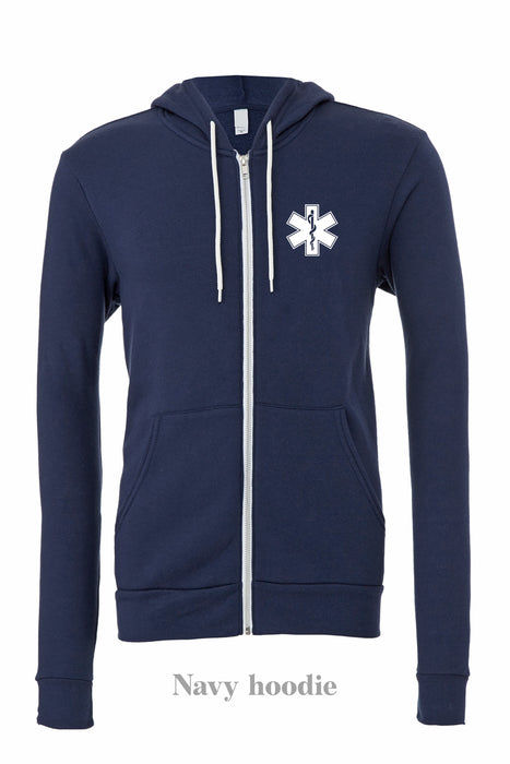 EMS Star: Black rod on a Navy hoodie