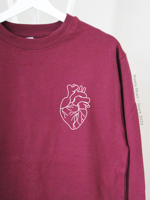 The Organs: Heart on Maroon sweatshirt