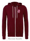 HEART-ology: Rose Gold on a Maroon zip up hoodie