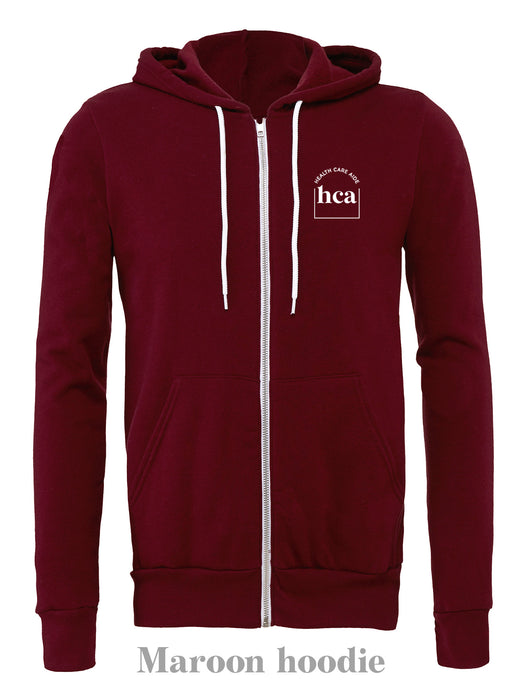 Cred Arch: HCA on a maroon hoodie