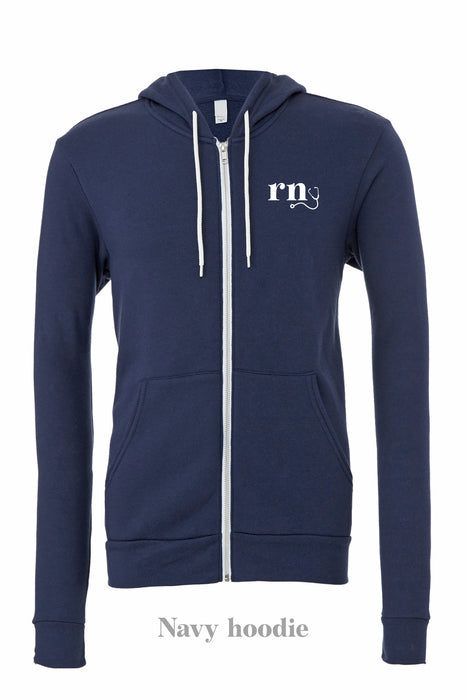 nursescope: RN on Navy zip up hoodie