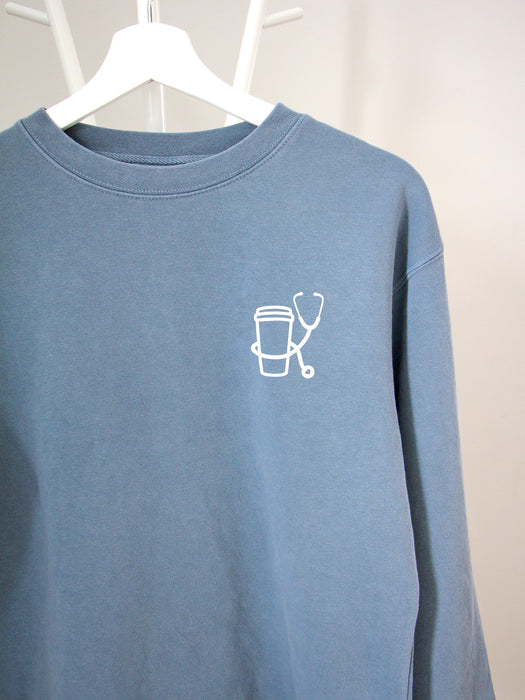 Essentials: Cup + Stethoscope in Slate Blue sweatshirt