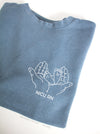 Preemie Love: "Baby Feet Love" on Slate Blue sweatshirt with customized creds