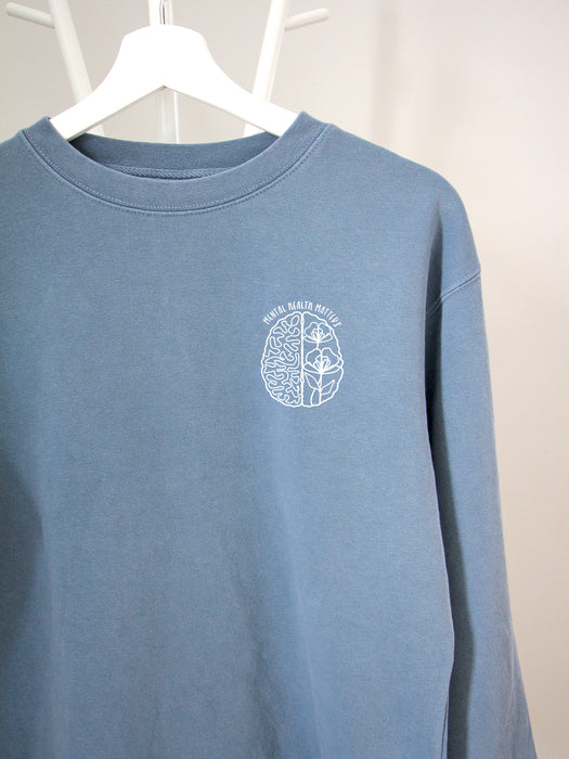 Mental Health Matters (Brain) on Slate Blue sweatshirt