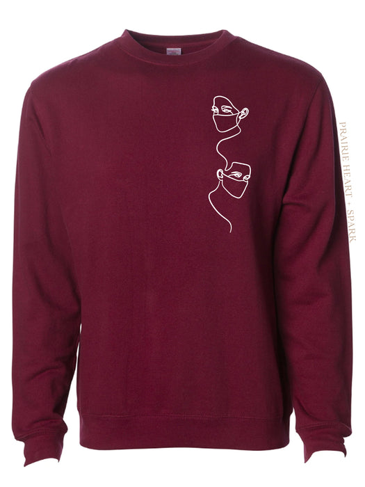 Frontliners: white design on Maroon sweatshirt