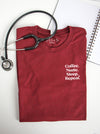 Coffee. Nurse. Sleep. Repeat. on Heather Cardinal short sleeve tee.