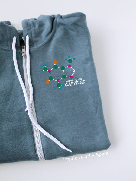 Caffeine Molecule on Heather Slate hoodie