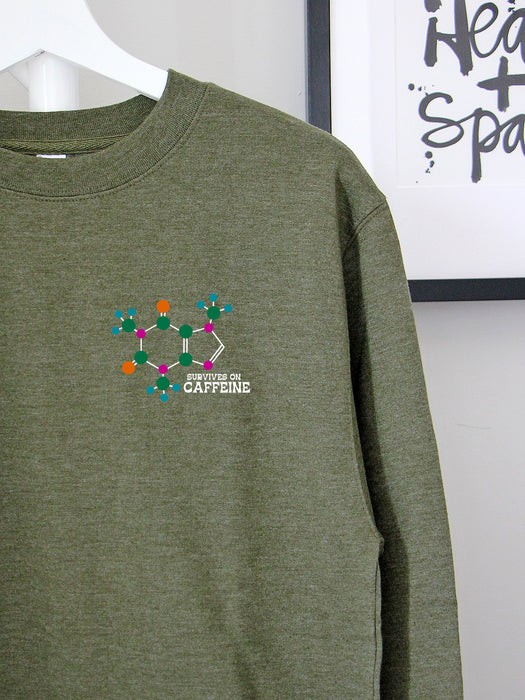 Caffeine Molecule on Army Green sweatshirt