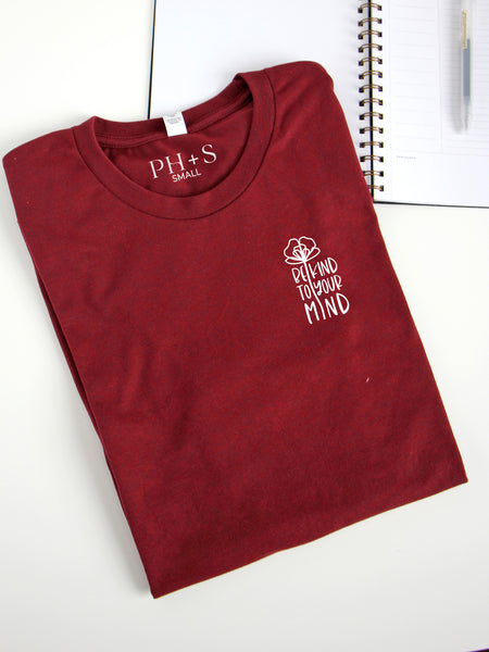 Mental Health: Be Kind to Your Mind on Heather Cardinal short sleeve tee