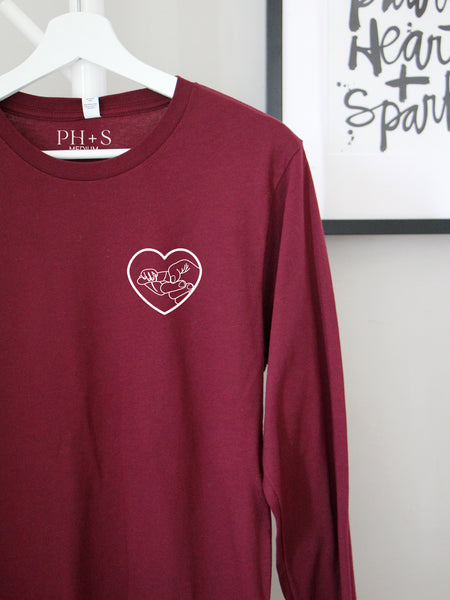 Preemie Love: Baby Finger on Maroon long sleeve