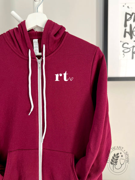 Allied Heart: RT on a Maroon zip up hoodie