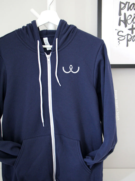 White 'Breast Cancer ribbon' on a Navy hoodie