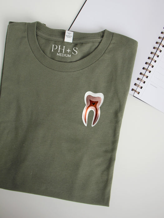 Tooth Anatomy on Military Green long sleeve