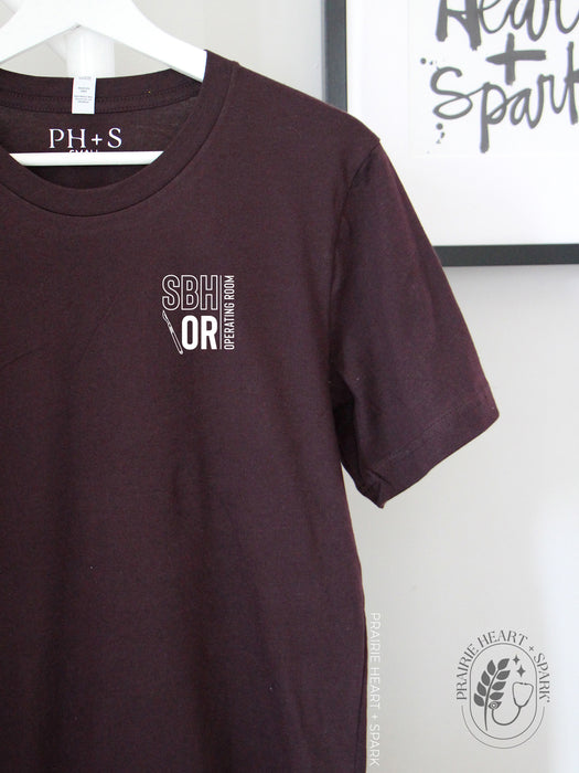 PH+S: St. Boniface Hospital O.R. - Burgundy Black short sleeve tee