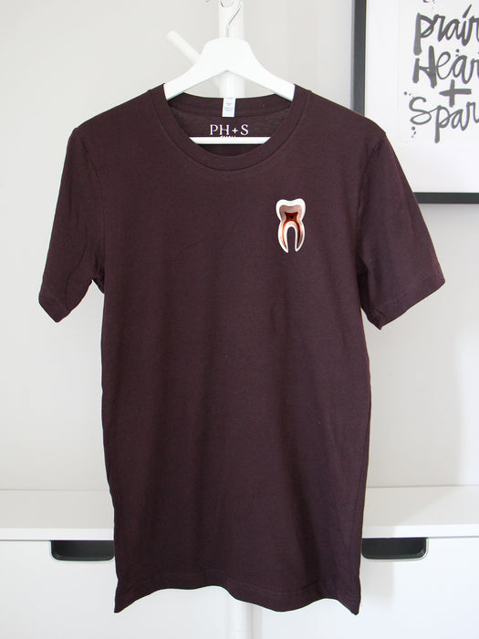 Tooth Anatomy on Burgundy Black tee