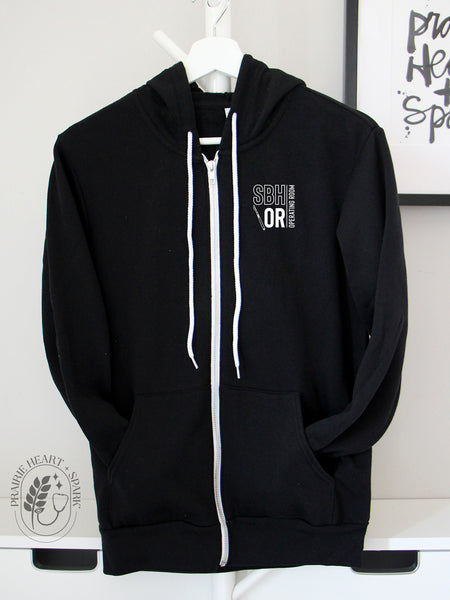 PH+S: St. Boniface Hospital O.R. - Black zip up hoodie