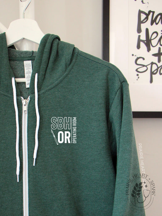 PH+S: St. Boniface Hospital O.R. - Heather Forest zip up hoodie