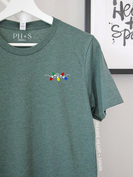 Holiday Lights - Heather Forest short sleeve tee