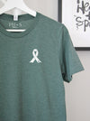 Oncology ribbon on Heather Forest short sleeve tee