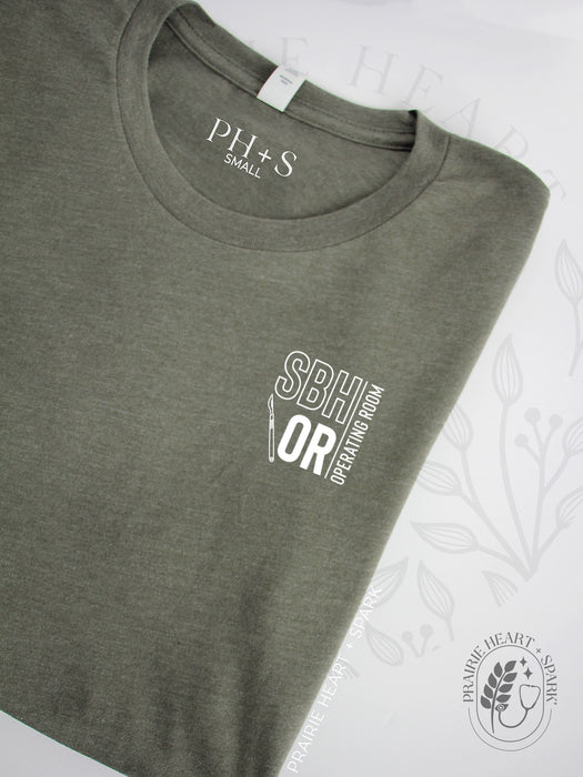 PH+S: St. Boniface Hospital O.R. - Heather Military Green short sleeve tee