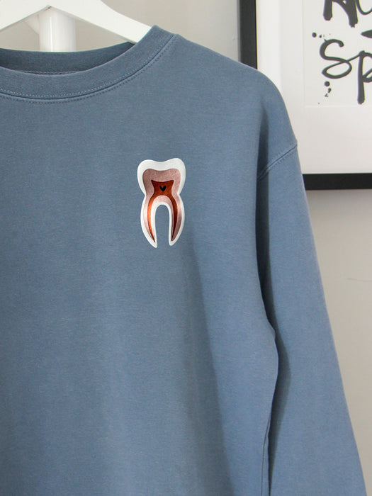 Tooth Anatomy on a Heather Slate sweatshirt