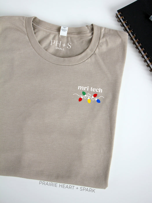 Holiday Lights - Heather Tan short sleeve with custom "mri tech"