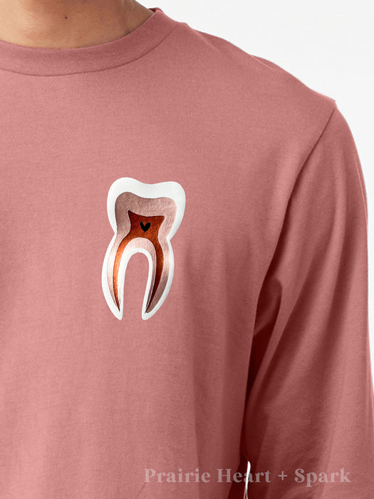 Tooth Anatomy on Mauve long sleeve shirt