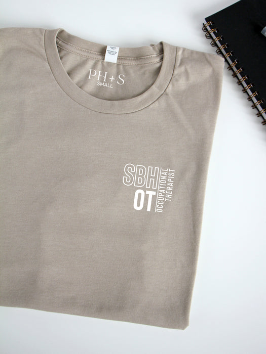 SBH OT Block on Heather Tan tee