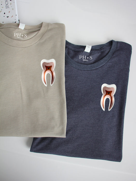 Tooth Anatomy on Stone and Heather Navy long sleeve