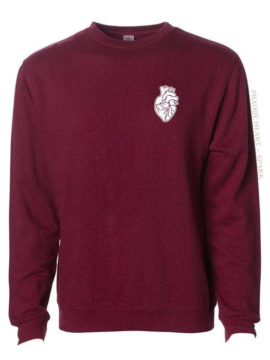 HEART-ology: White heart on Maroon sweatshirt