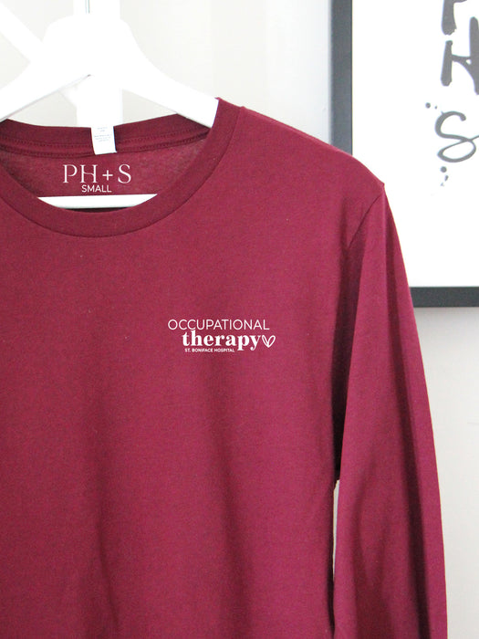 'Occupational Therapy Heart with SBH' on Maroon long sleeve