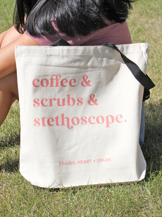 Coffee & Scrubs & Stethoscope - Tote