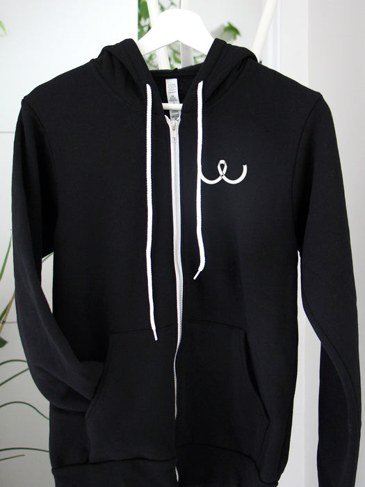 White 'Breast Cancer ribbon' on a Black hoodie