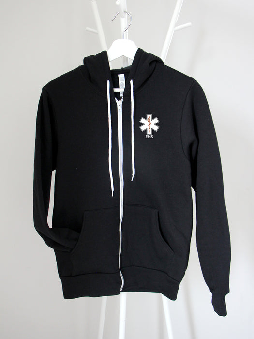 EMS Star: Copper rod with "EMS" on a black hoodie