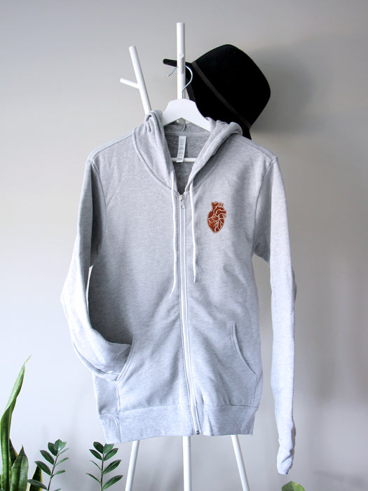 HEART-ology: Copper heart on Athletic Grey hoodie