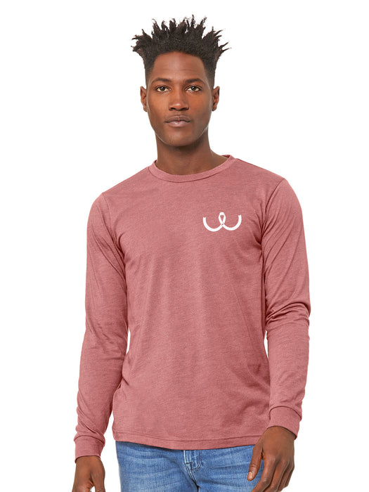 White 'Breast Cancer ribbon' on Mauve long sleeve