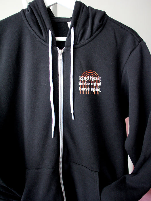 Kind Fierce Brave: Copper arch on Black hoodie