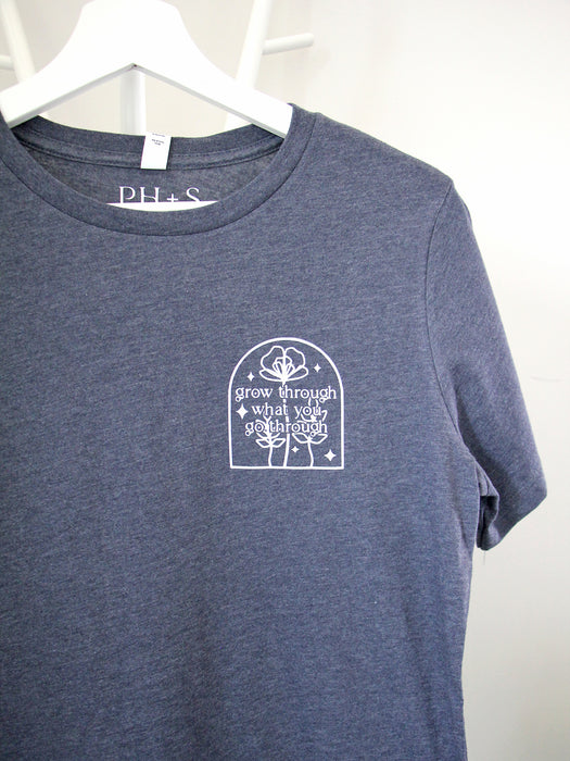 Grow Through What You Go Through (Arch) - Heather Navy crew neck