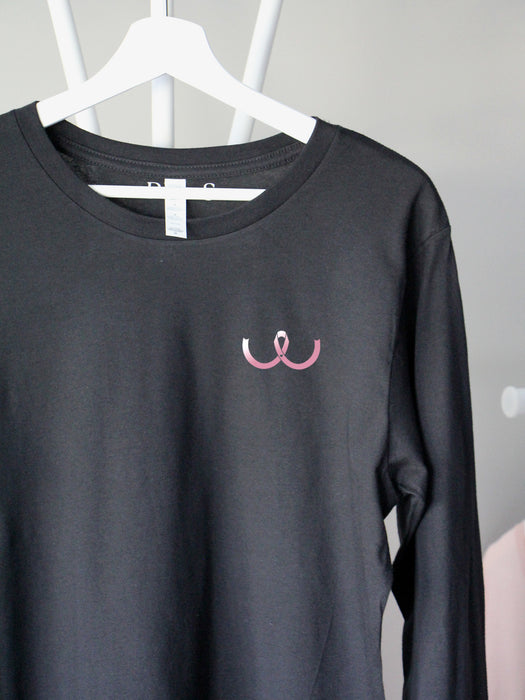 Rose Gold (mock up) 'Breast Cancer ribbon' on Black long sleeve