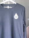 Blood Drop with MLA designation on Heather Navy long sleeve